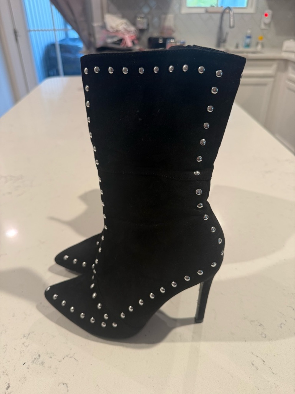 Charlotte Russe Black Studded Pointed-Toe Stiletto Mid-Calf Boots